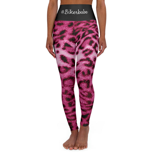 Biker Babe  Pink Leopard High Waisted Yoga Leggings (AOP)
