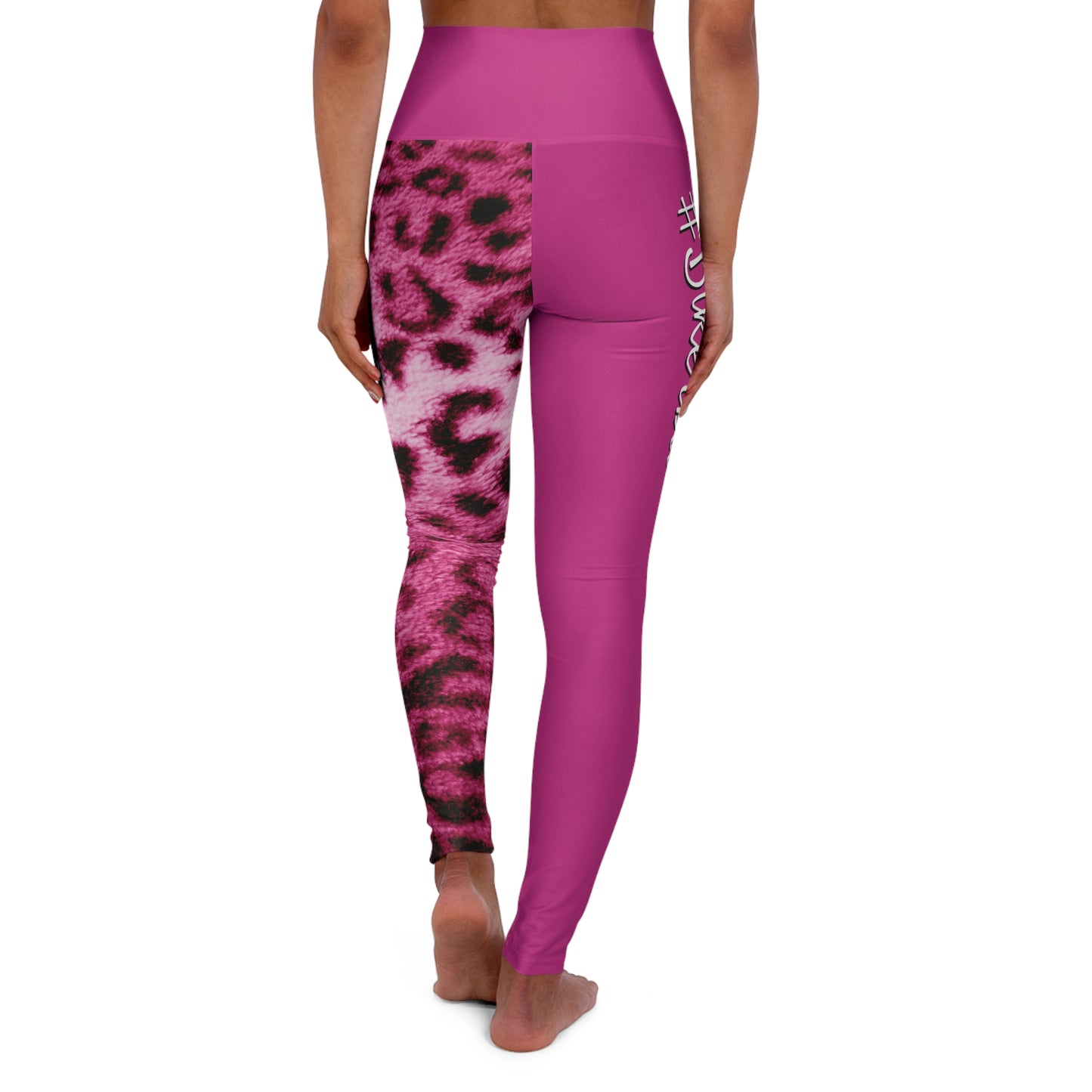 Biker Babe1/2 Pink Leopard High Waisted Yoga Leggings (AOP)