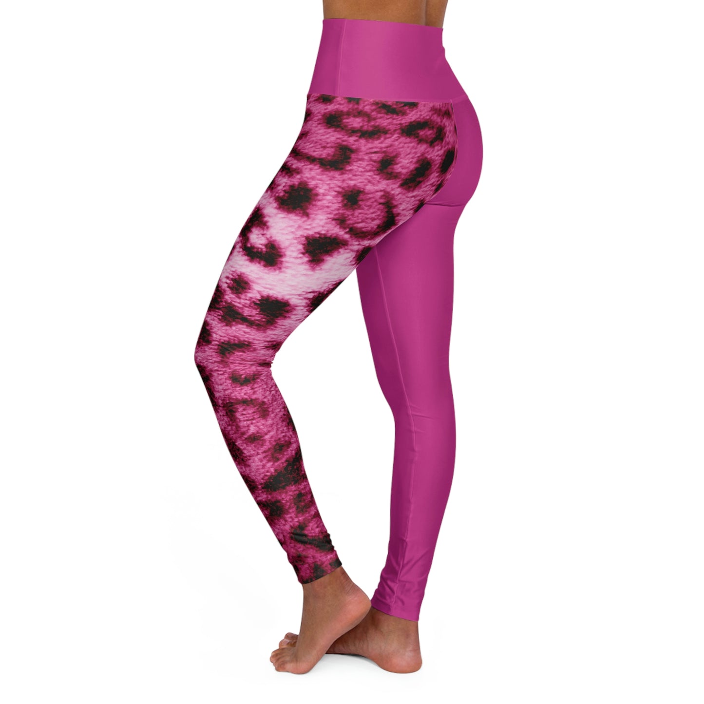 Biker Babe1/2 Pink Leopard High Waisted Yoga Leggings (AOP)
